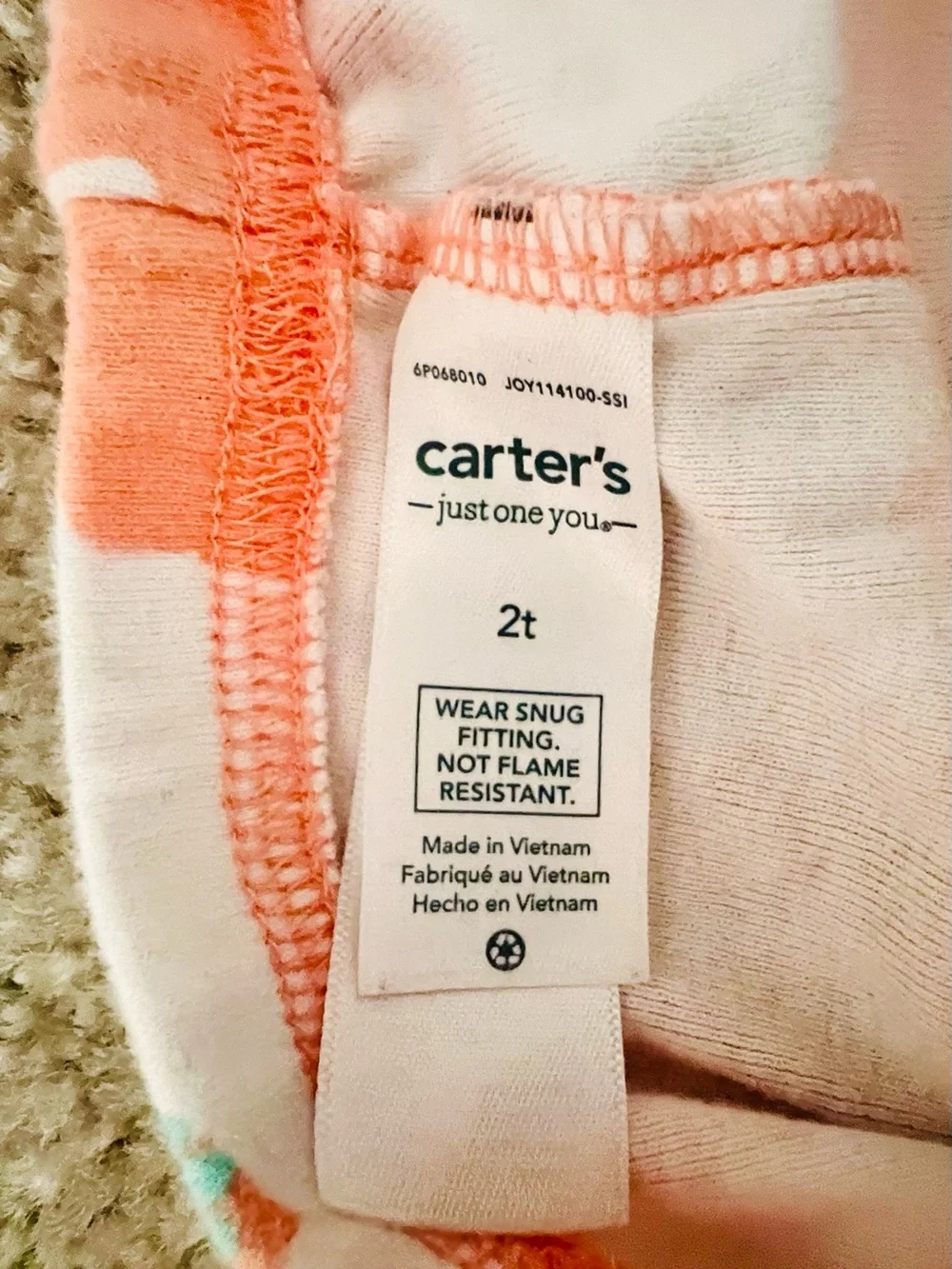 Carter’s Just One You 2T Bunny Rabbit Pajama Set Coral 2 Pc Cotton